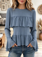 Women's Round Neck Tiered Ruffle Blouse