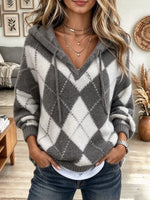 Women's Argyle Pattern Hooded Sweater