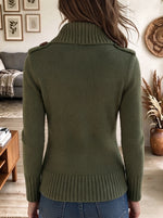 Women's Olive Green Military Style Knit Cardigan with Wooden Toggle Buttons