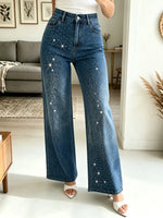 Women's Rhinestone Embellished Wide-Leg Jeans