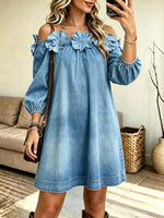 Women's 3D Floral Off-the-Shoulder Denim Mini Dress