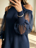 Women's Cold-Shoulder Sheer Sleeve Sweater Dress