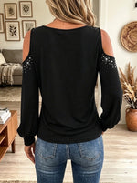 Women's Cold-Shoulder Rhinestone Cowl Neck Top