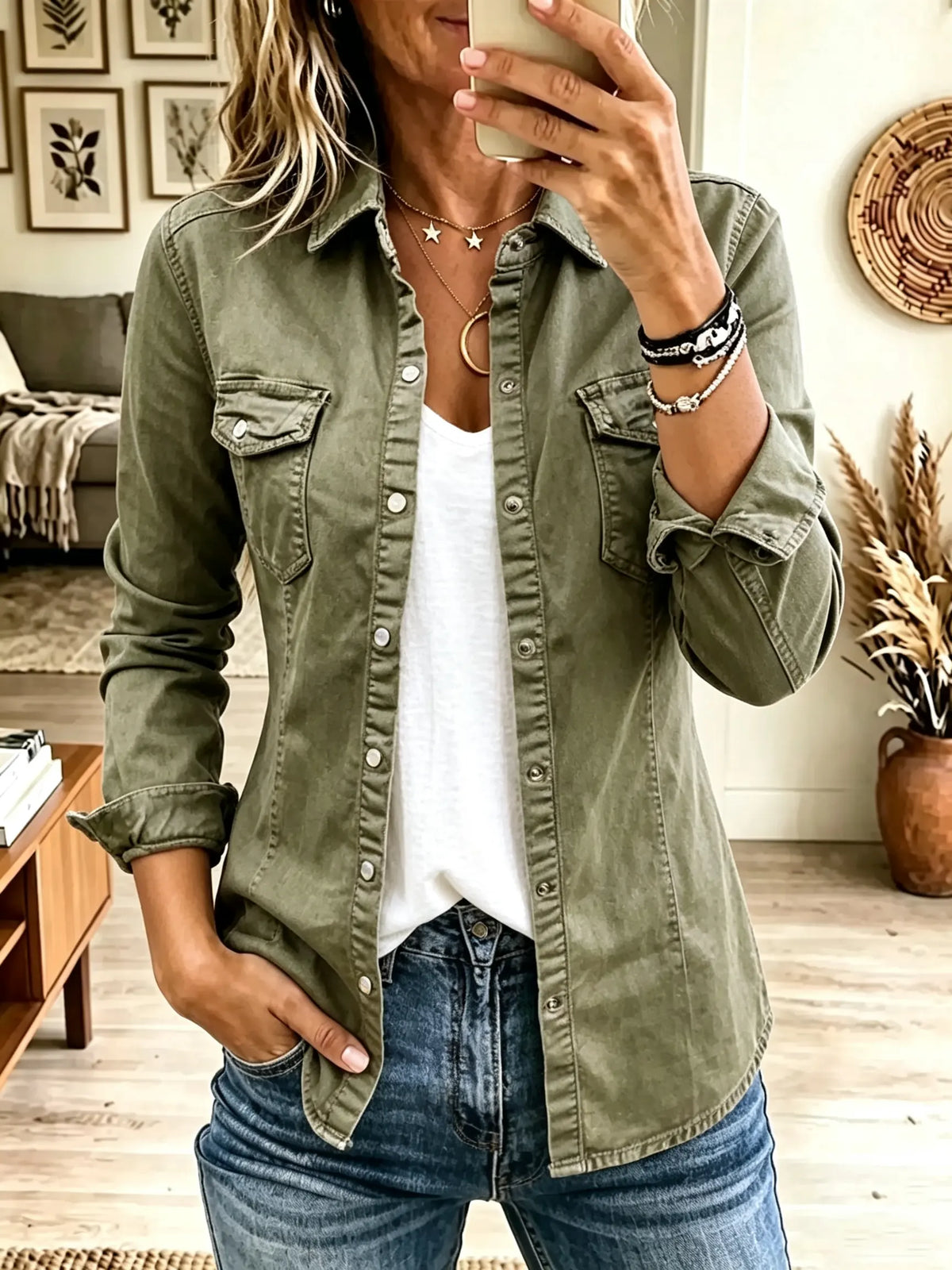 Women's Safari Pocket Snap-Button Utility Jacket
