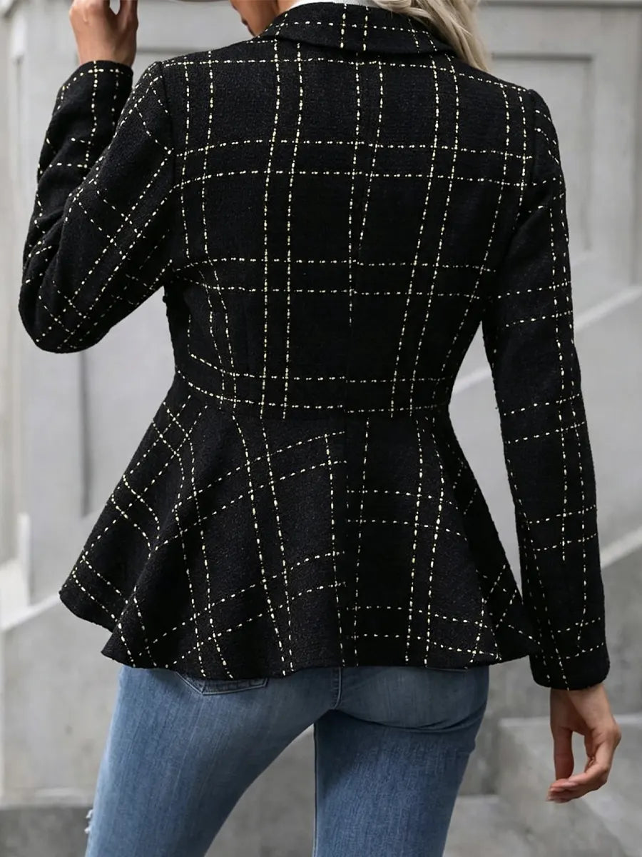 Retro Ruffle Art Stripe Pattern Casual Stylish Long Sleeve Lapel Coat