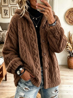 Women's Cable Textured Hooded Fleece Cardigan