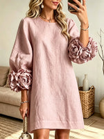 Women's 3D Floral Sleeve Linen Shift Dress