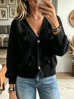 Women's 3D Bow Accent Cable Knit Cardigan