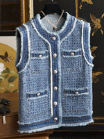 Retro Elegant Chic Denim Patchwork Art Casual Stylish Vest Coat