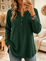 Women's Waffle Knit Button Henley Tunic Top