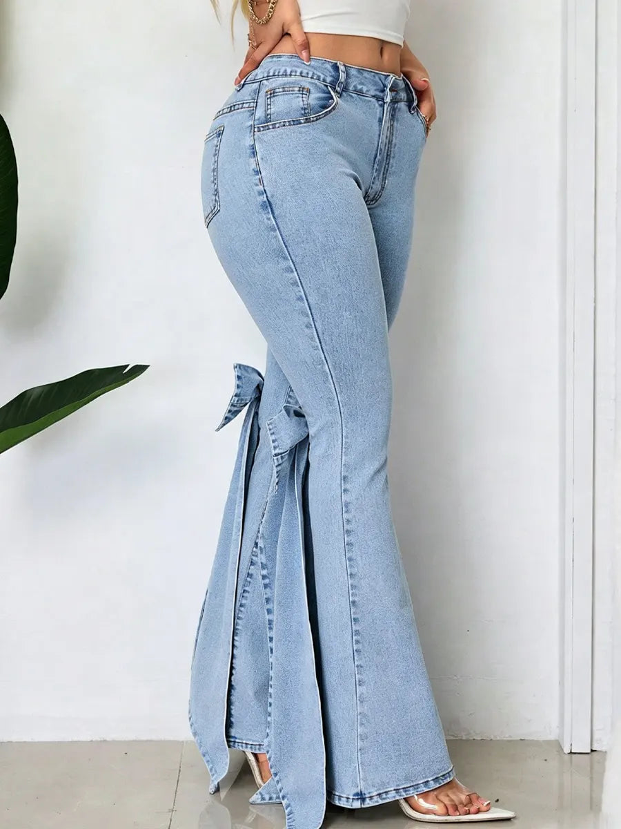 Retro Chic Bow Art Casual Stylish High Waist Denim Pants