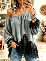 Women's Off-shoulder Lace Patchwork Sweater