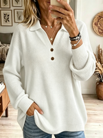 Women's Lapel Collar Henley Knit Sweater