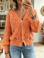 Women's 3D Bow Accent Cable Knit Cardigan