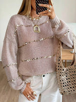 Women's Sequin Striped Open-Knit Slouchy Sweater