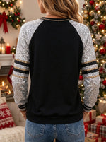 Women's Pearl Snowman Sequin Sleeve Print Christmas Sweatshirt