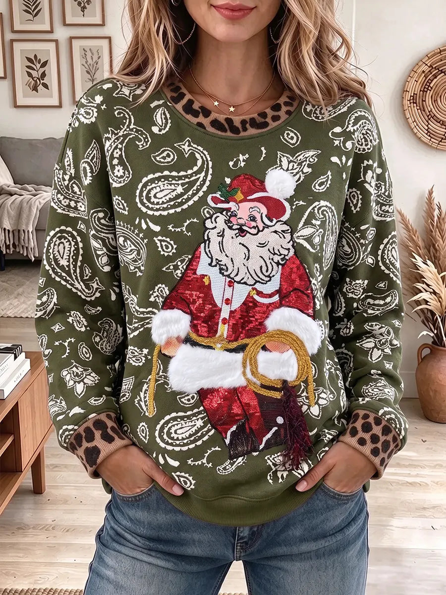 Vintage Elegant Sparkly Christmas Santa Claus Sweatshirt