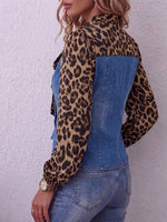 Vintage Elegant Denim Patchwork Leopard Print Lace-up Shirt