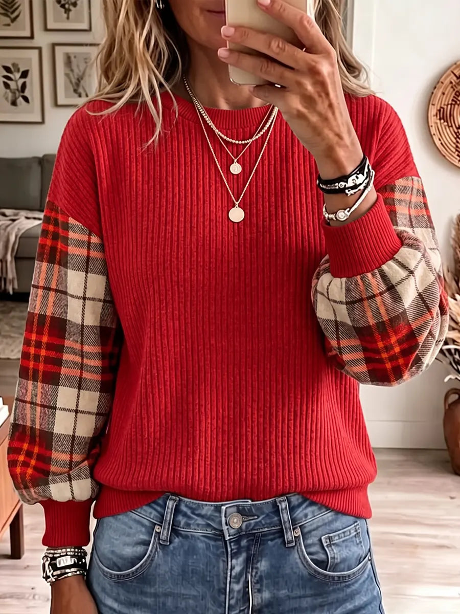 Vintage Elegant Knit Patchwork Plaid Shirt