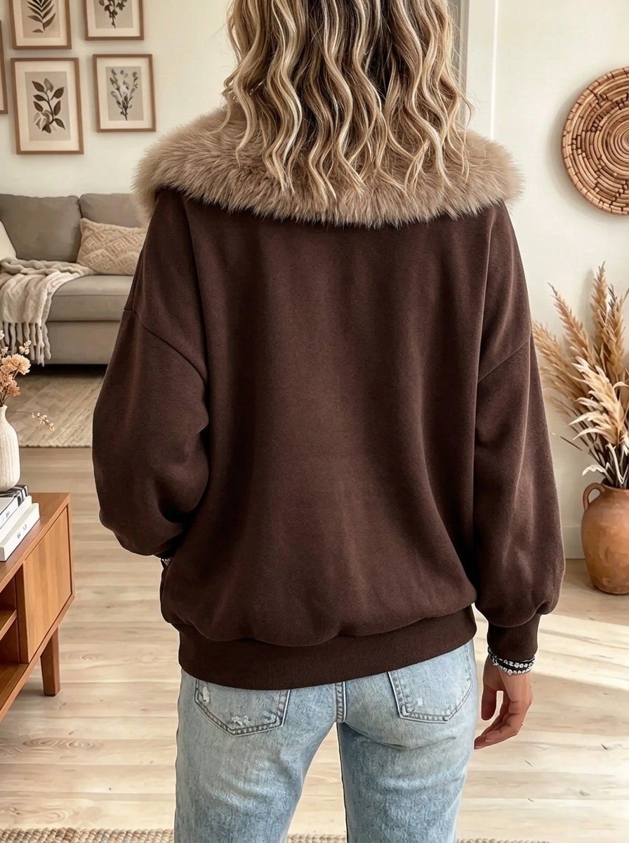 Women's Faux Fur Collar Fleece Zip-Up Jacket