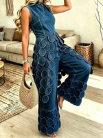 Women’s Cut-out Patchwork Denim Wide-leg Pants