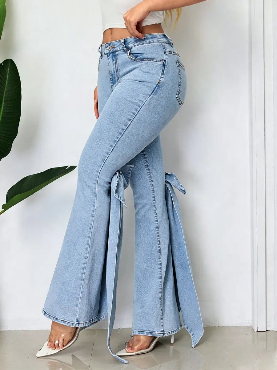 Retro Chic Bow Art Casual Stylish High Waist Denim Pants