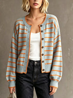 Retro Stripe Art Casual Stylish Long Sleeve Knitted Cardigan Sweater