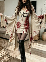 Women's Gothic Halloween Bat Sleeve Fitted Mini Dress