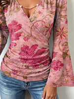 Retro Floral Pattern Art Print Casual Stylish Cotton V Collar Shirt