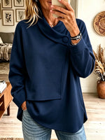 Women's Asymmetrical Button Wrap Cowl Neck Sweatshirt