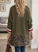 Women's Leopard Hem Zip-Up Knit Cardigan
