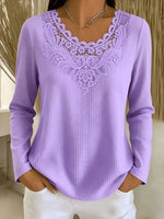 Retro Elegant Lace Hollow Patchwork Art Casual Stylish Long Sleeve Shirt