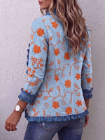 Vintage Elegant Pattern Patchwork Denim Ruffled Jacket