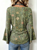 Retro Floral Pattern Art Print Casual Stylish Cotton V Collar Shirt