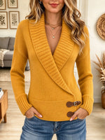 Women's Mustard Yellow Shawl Collar Wrap Sweater