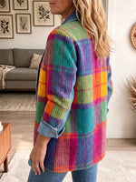 Vintage Elegant Denim Patchwork Plaid Jacket