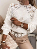 Retro Floral Lace Hollow Art Casual Stylish Long Sleeve Knitted Sweater