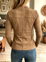 Women's Leather Patch Half-Zip Faux Suede Top