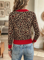 Women's Leopard Print Red Trim Crewneck Sweater