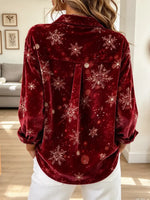 Vintage Christmas Pattern Art Casual Stylish Velvet Long Sleeve Shirt