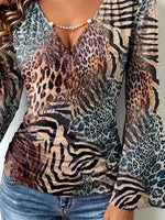 Retro Leopard Pattern Art Print Casual Stylish Cotton V Collar Shirt