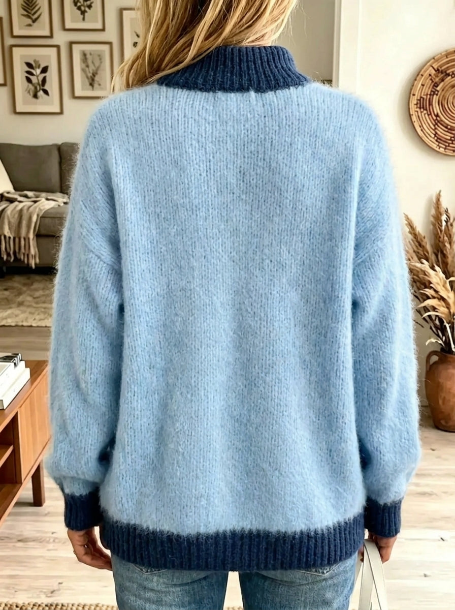 Women's Colorblock Half-Zip Fuzzy Knit Sweater