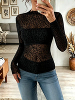 Vintage Elegant Sheer Mesh Leopard Shirt
