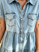 Women's Frayed Hem Tiered Denim Shirt Dress