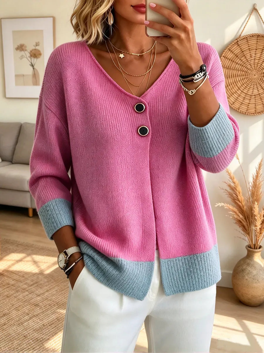 Retro Elegant Knit Color Block Art Casual Stylish Long Sleeve Cardigan Sweater