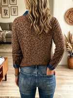 Women's Leopard Print Denim Trim Top