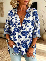 Retro Floral Pattern Art Print Casual Long Sleeve Cotton Linen Shirt