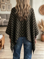 Women's Striped Faux Leather Trim Poncho Cape
