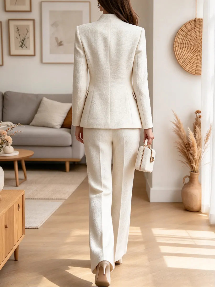 Vintage Chic Art Casual Stylish Long Sleeve Blazer Coat And Pants Two-piece Suit