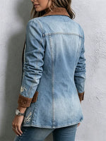 Women's Floral Suede Trim Denim Blazer